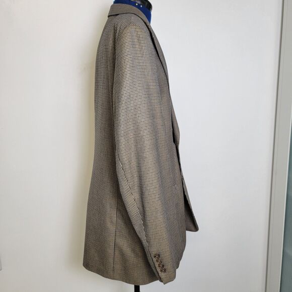 Arnold Brant Mens Tan/Black/Blue Houndstooth 100% Cashmere Blazer Jacket 44R - Picture 8 of 16